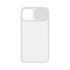 A clear, transparent iPhone case with a textured section. It features a logo.