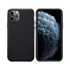 A black PU iPhone case displayed from the front and back, featuring a sleek design and a logo.