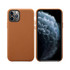 A tan PU iPhone case featuring a sleek design, showing both front and back views with a phone inside.