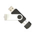 A black and silver Mix N Match Type-C flash drive with a swivel design and dual connectors.