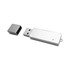 A sleek silver flash drive with a removable cap, featuring a small attachment loop.