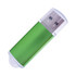 A green flash drive with a clear cap and metal connector, featuring a branding logo.