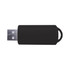 A black flash drive featuring a smooth design and a loop for easy attachment. It has a metallic connector end.