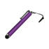 A purple stylus pen with a silver clip and a black tip, featuring a cord attachment.