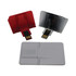 A set of three credit card-sized flash drives in red, grey, and white, featuring a transparent case and a USB connector.