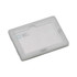 A transparent credit card-sized flash drive with a smooth surface and rounded edges, featuring a small circular logo.