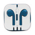 A pair of blue Razor Cabled Earphones neatly packaged in a white case with a control button.