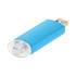 A blue Pavo Twist Flash Drive with a clear cap, featuring a USB connector. It has a sleek design and a branding logo.