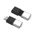 A black and transparent USB flash drive with a sliding design and a metal loop for attaching to a keychain.