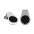 A silver and black Monika LED flash drive with a sleek design and a logo displayed on it.