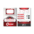 A promotional image featuring a red and white webcam cover product with an installation guide and branding.