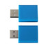A blue USB data blocker featuring a rectangular design with metallic connectors on one end.
