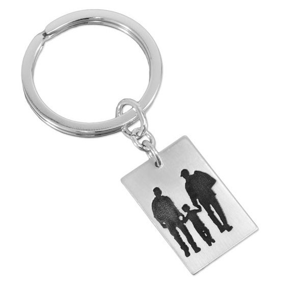 Photo Silhouette of brothers and nephew engraved on a silver Key Ring