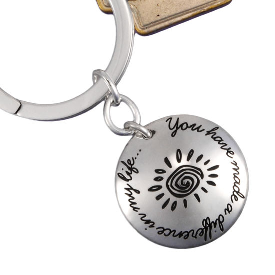 Sterling silver teacher gift - You Have Made a Difference Key Chain, shown close up