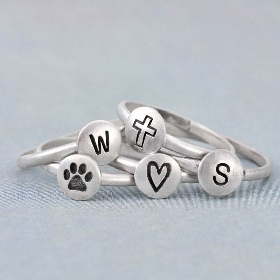Hand stamped droplet ring with cross