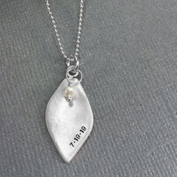 Sterling silver leaf necklace with date