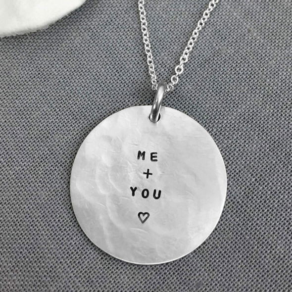 Custom wedding date silver necklace personalized with your names, date and tiny heart