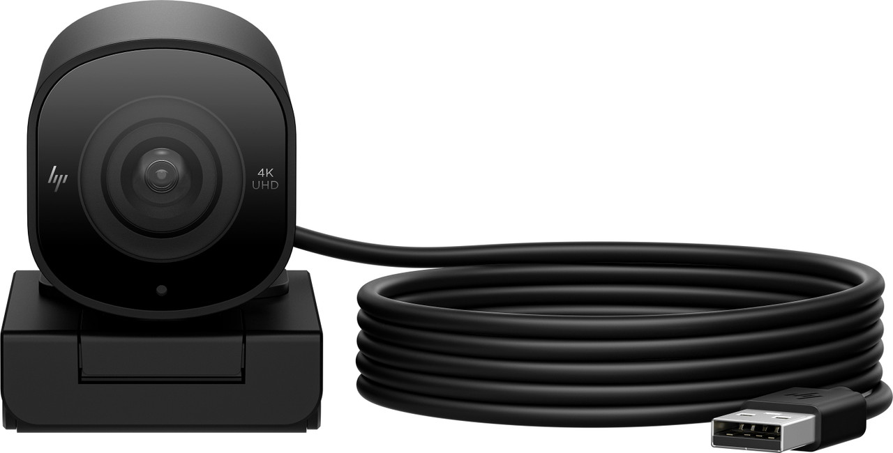 HP 965 4K Streaming Webcam - Cable Coiled Plugged Front