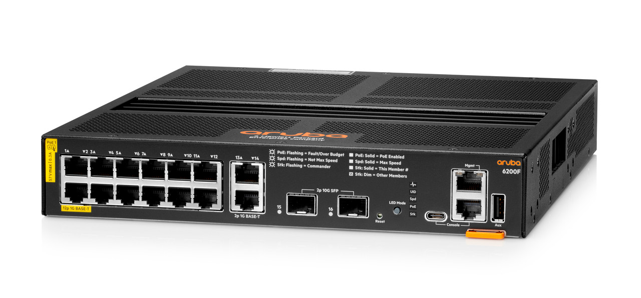 R8Q72A - Aruba 6200F 12G Class4 PoE 2G/2SFP+ 139W Switch