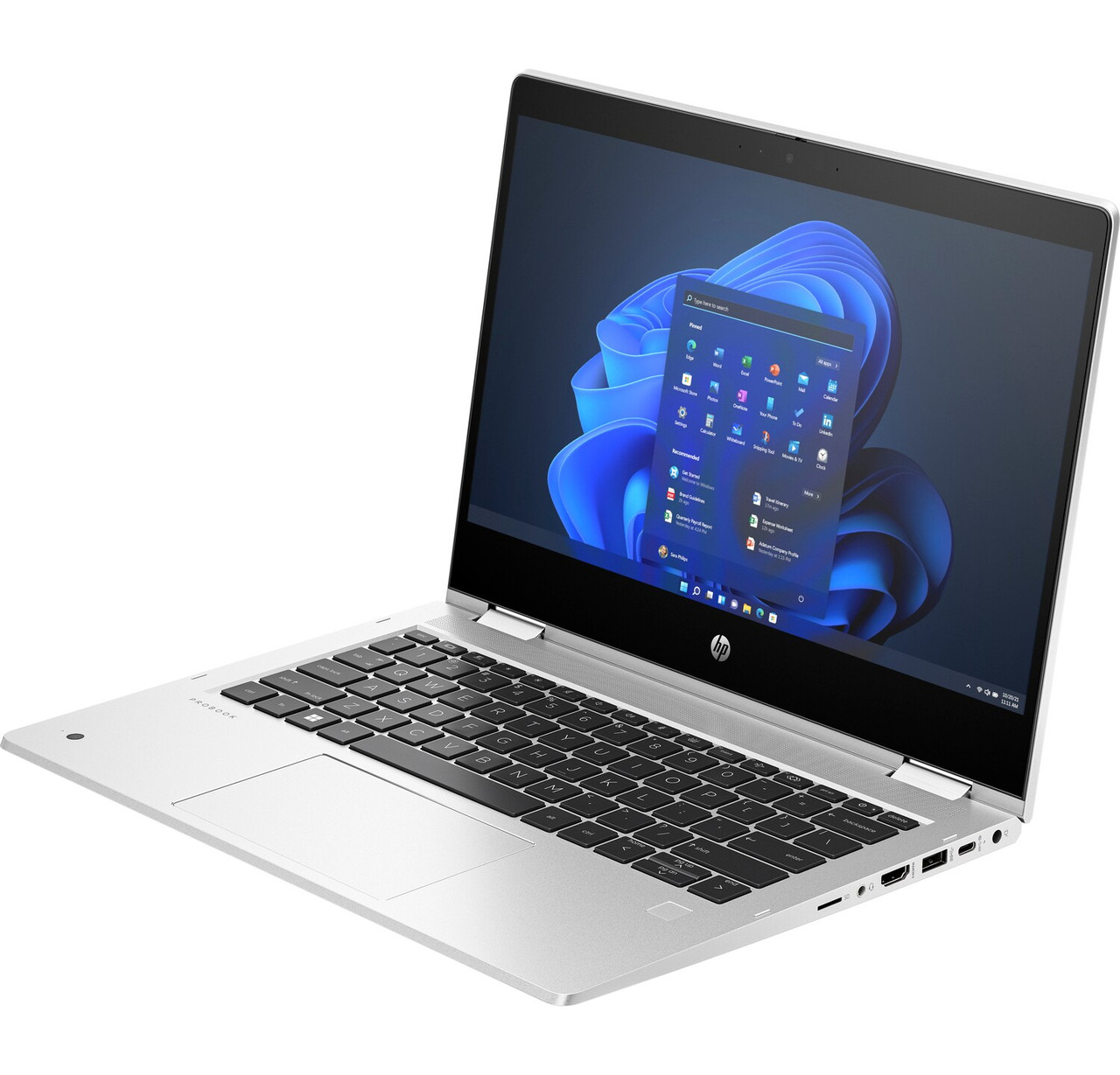 HP Pro 435 x360 G10 Notebook PC Natural Silver White BG Front Left