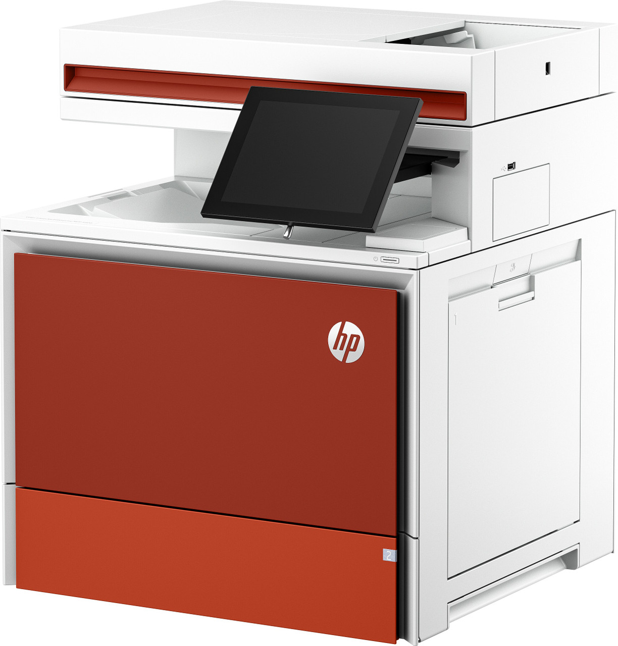 HP Color LaserJet Enterprise MFP 5800dn - DN Transactional CometRed Catalog VisID WhiteBG FrontLeft