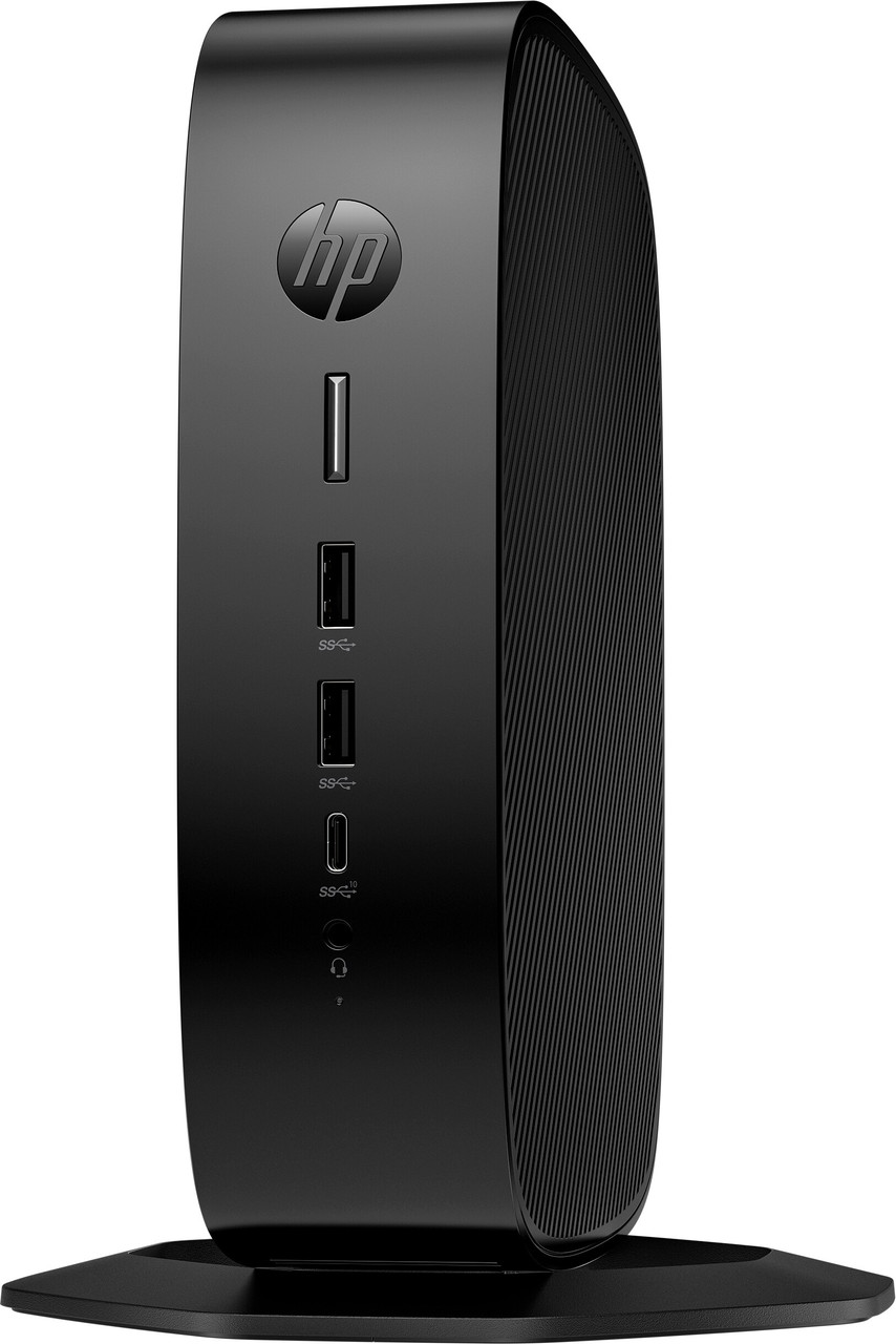 HP Elite t755 Thin Client BlackLicorice Vertical OnStand CoreSet WhiteBG FrontLeft