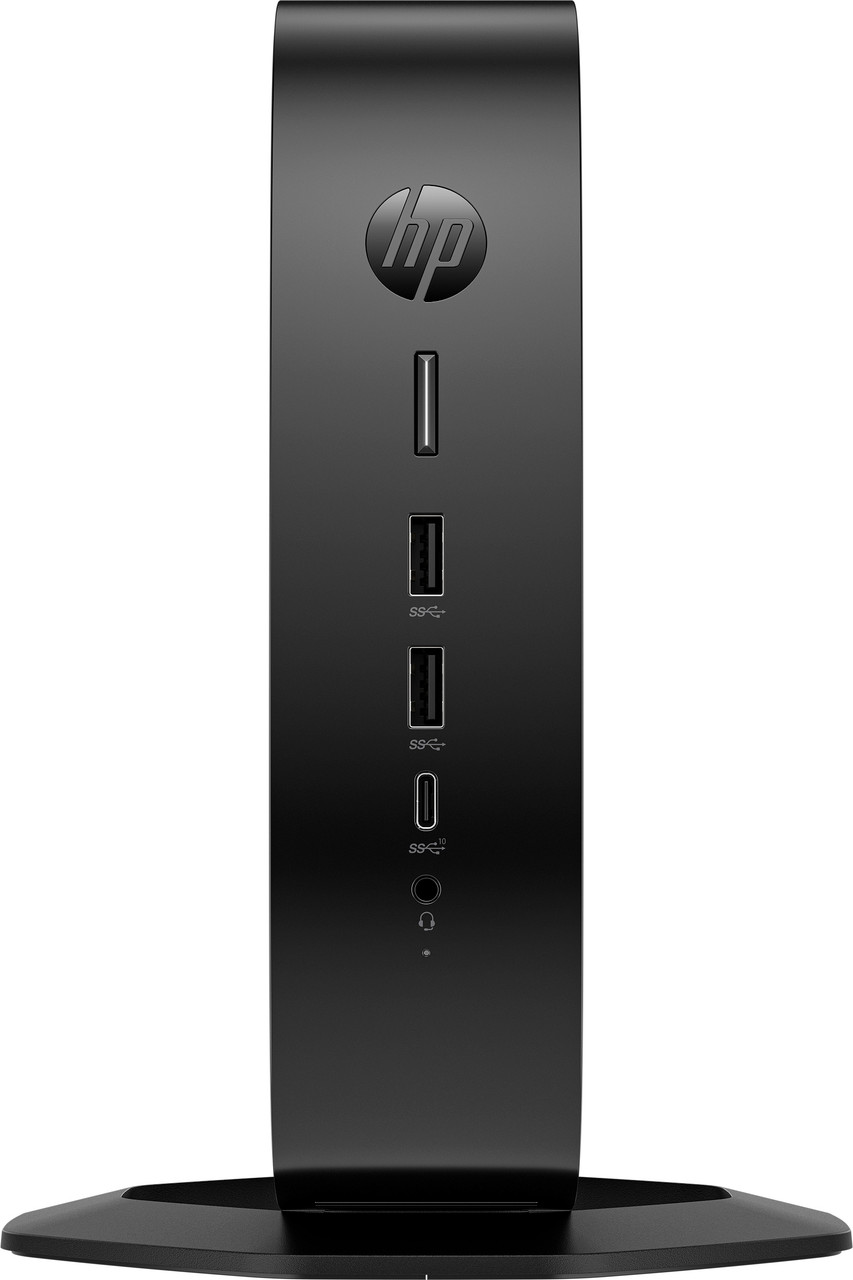 HP Elite t755 Thin Client BlackLicorice Vertical OnStand CoreSet WhiteBG Front