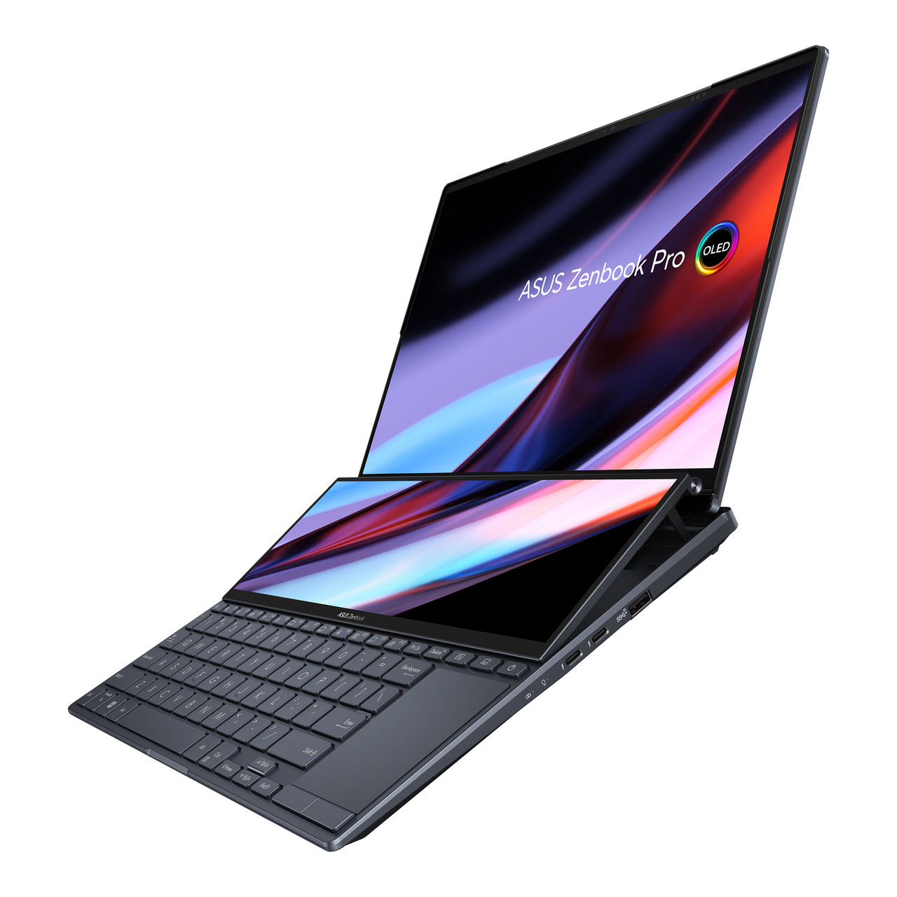 ASUS Zenbook Pro 14 Duo OLED UX8402VU-P1024X Laptop 36.8 cm (14.5") Touchscreen 2.8K Intel® Core™ i9 i9-13900H 32 GB LPDDR5-SDRAM 1 TB SSD NVIDIA GeForce RTX 4050 Wi-Fi 6E (802.11ax) Windows 11 Pro Black