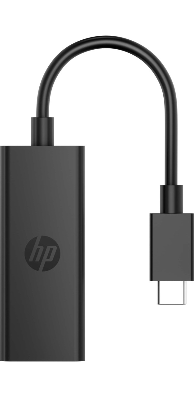 HP USB-C to DP Adapter G2 Jetblack CoreSet CableCurved TopDown WhiteBG