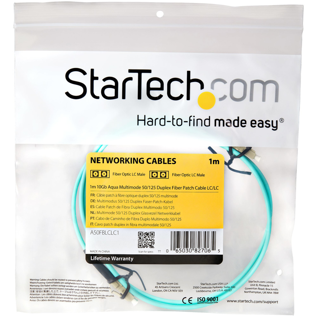 StarTech.com Fiber Optic Cable - 10 Gb Aqua - Multimode Duplex 50/125 - LSZH - LC/LC - 1 m~1m (3ft) LC/UPC to LC/UPC OM3 Multimode Fiber Optic Cable, Full Duplex 50/125µm Zipcord Fiber, 100G Networks, LOMMF/VCSEL, <0.3dB Low Insertion Loss, LSZH Fiber Patch Cord