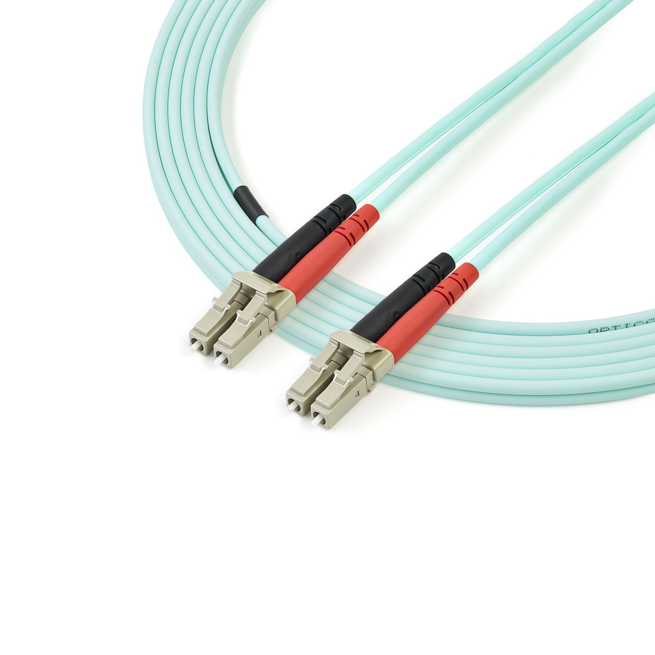 StarTech.com Aqua OM4 Duplex Multimode Fiber Optic Cable - 100 Gb - 50/125 - LSZH - LC/LC - 3 m (10 ft.)~3m (10ft) LC/UPC to LC/UPC OM4 Multimode Fiber Optic Cable, 50/125µm LOMMF/VCSEL Zipcord Fiber, 100G Networks, Low Insertion Loss, LSZH Fiber Patch Cord