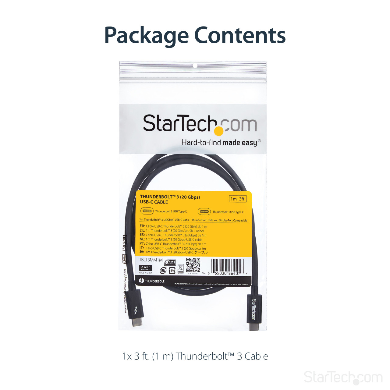 StarTech.com 1m Thunderbolt 3 (20Gbps) USB-C Cable - Thunderbolt, USB, and DisplayPort Compatible