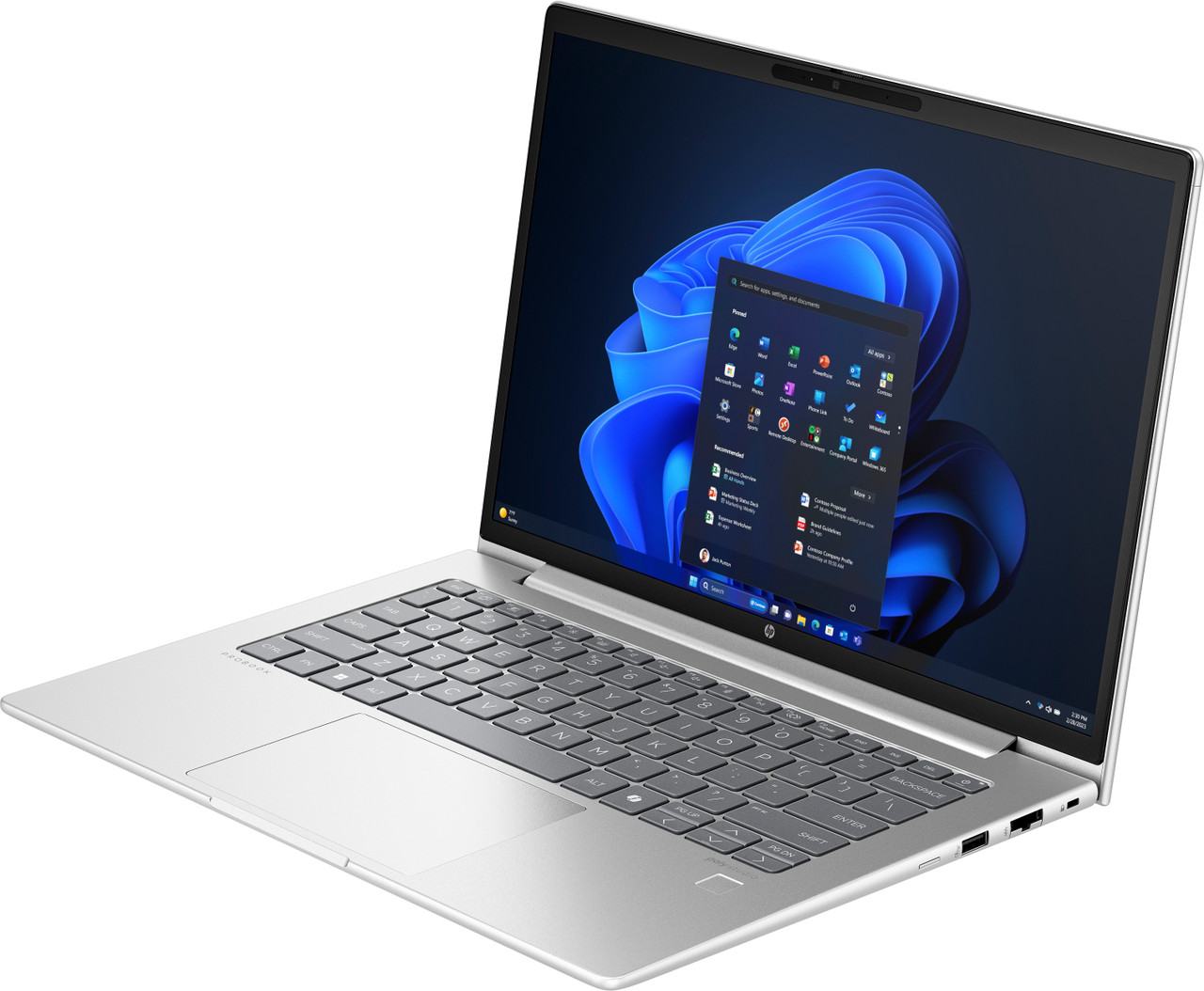 HP ProBook 445 G11 14 NaturalSilver WWAN T IRcam FPR CoreSet Win11 WhiteBG FrontLeftOpen