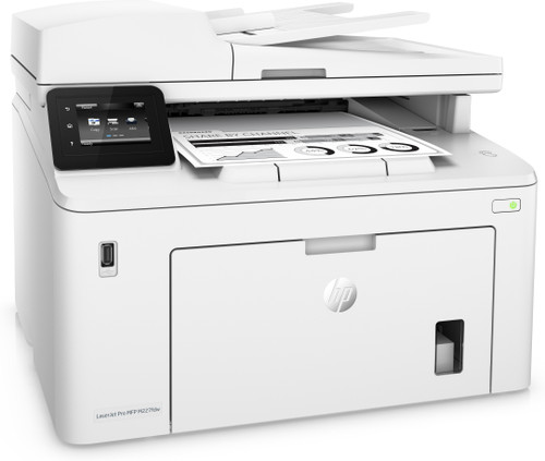 HP LaserJet Pro MFP M227fdw, Right facing, with output