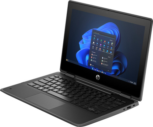 HP Pro x360 Fortis 11inch G11 Notebook PC Jet Black T nonFPR HDcam Win11 CoreSet WhiteBG FrontLeft