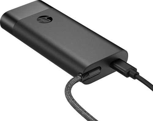 HP 110W USB-C Laptop Charger JetBlack CoreSet FrontRight WhiteBG