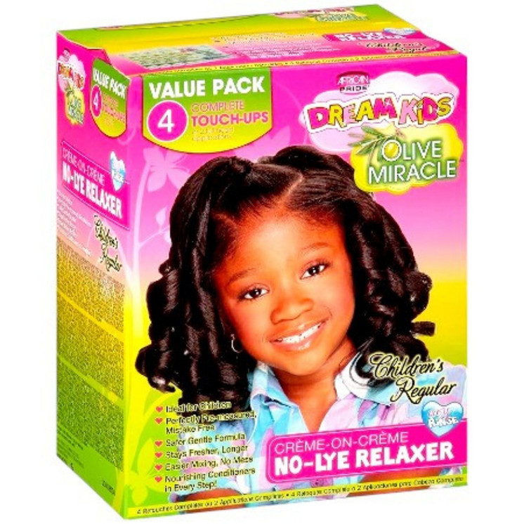 African  Pride Dream Kids Olive Miracle No Lye Relaxer 4 Complete Touch Ups