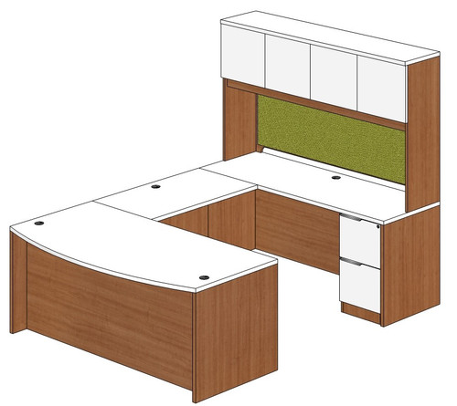 Bow Front U-Shape Desk with Laminate Door Hutch and Right Bridge