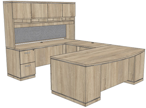 Milano Bow Front U-Shape Desk with Laminate Hutch - Left Bridge