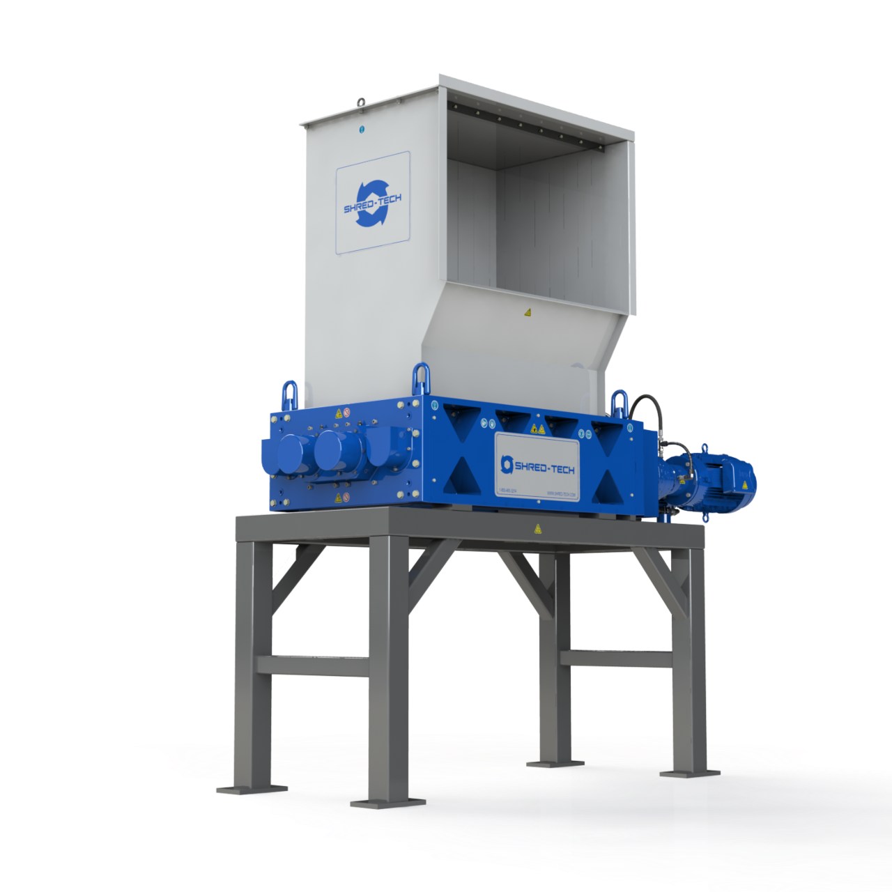 Plastic shredders and granulators for recycling and reintegrating