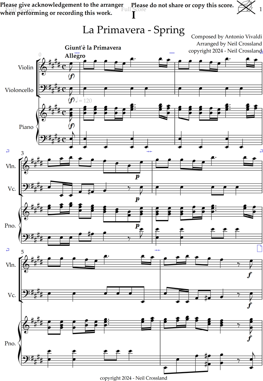 Vivaldi - Four Seasons - Spring for Piano Trio