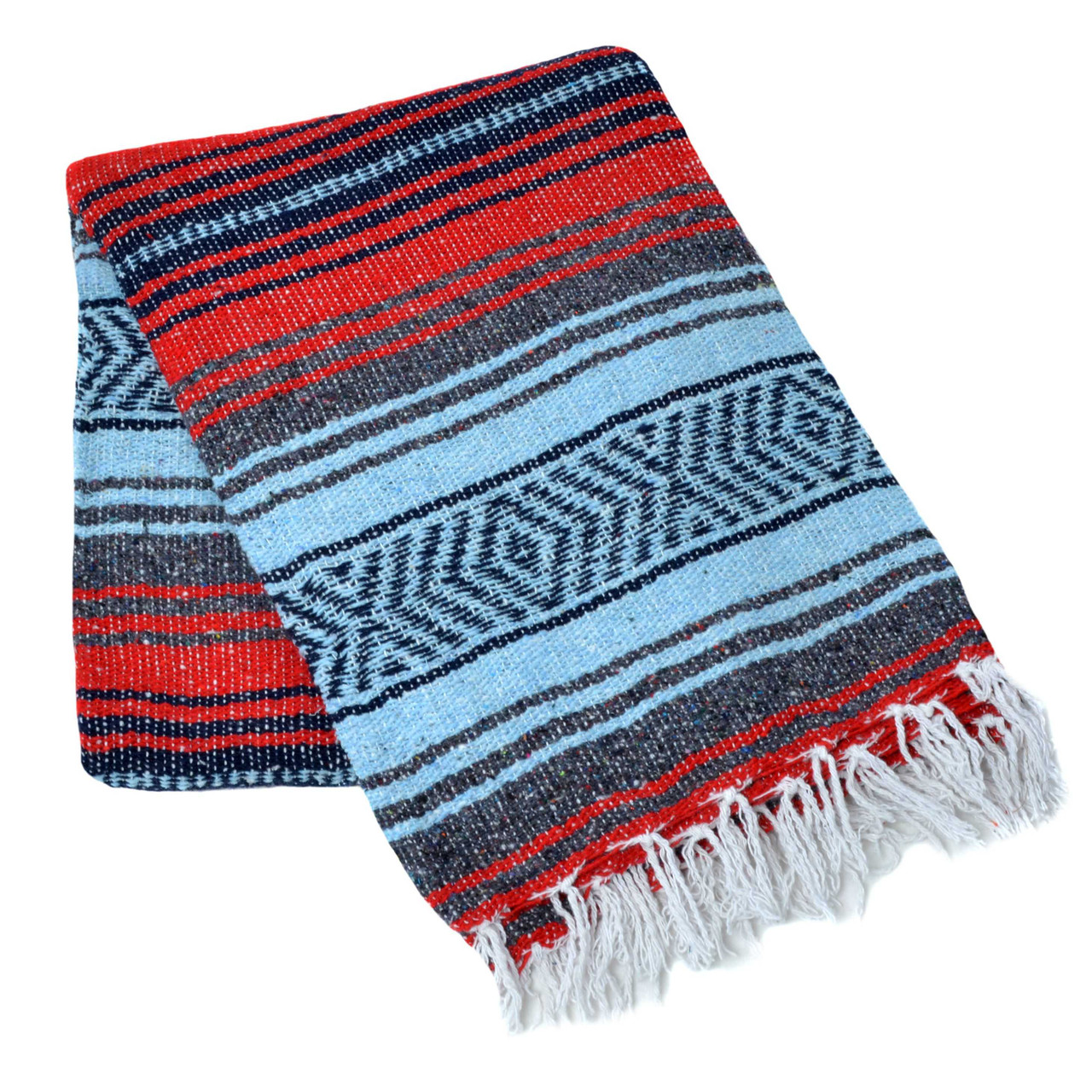 Red, Light Blue, and Charcoal La Montana Mexican Blanket