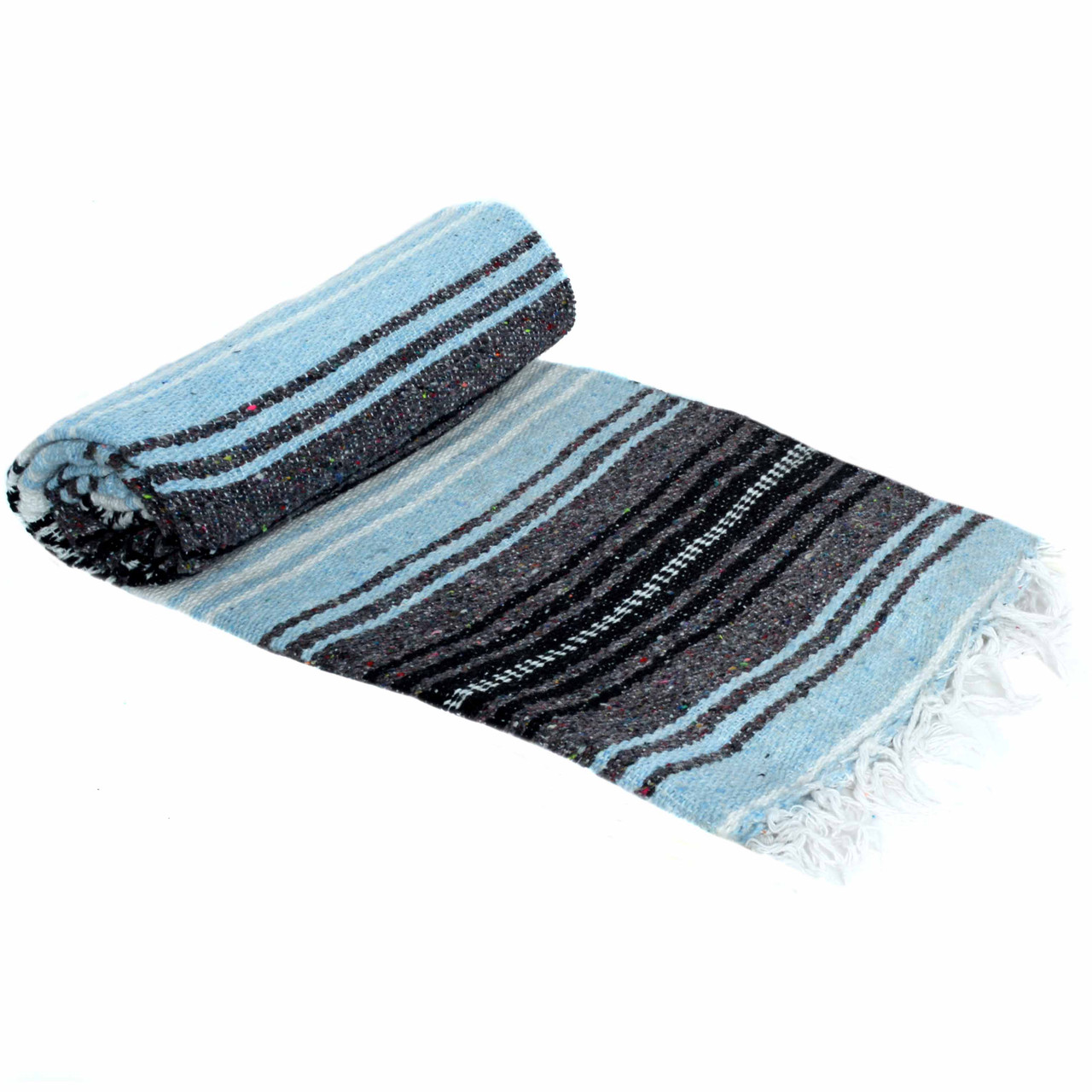 Light Blue, Charcoal, and White La Montana Mexican Blanket
