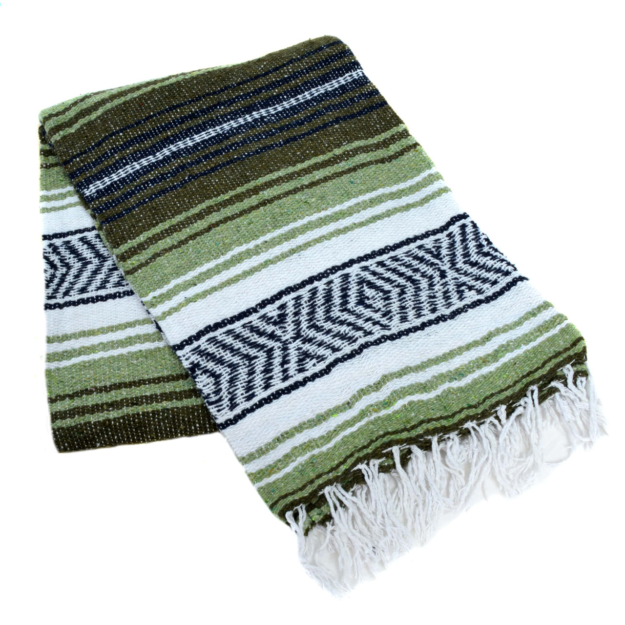 Dark Olive, Light Olive and White La Montana Mexican Blanket