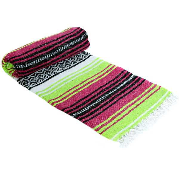 Hot Pink, Apple Green, and White La Montana Mexican Blanket
