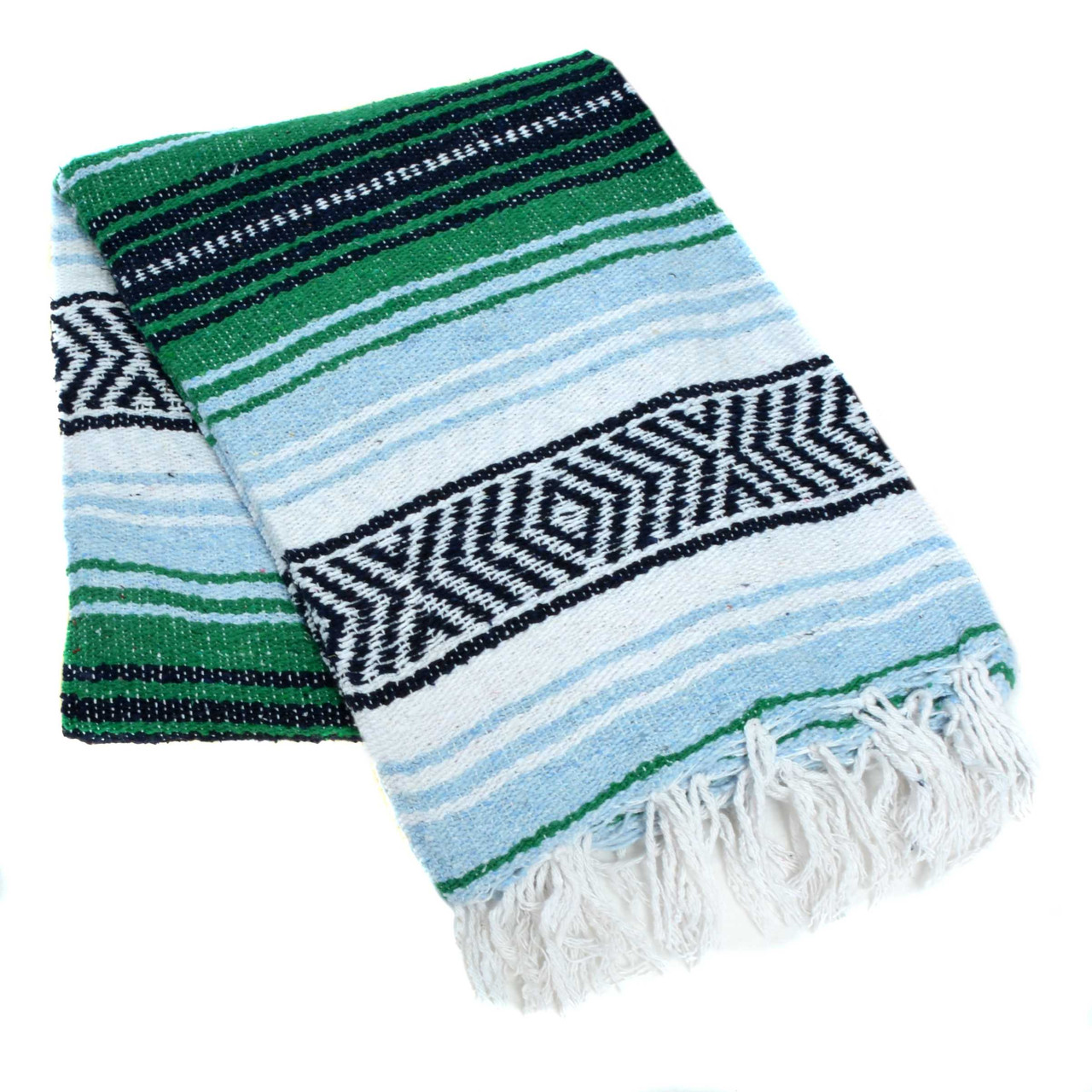 Kelly Green, Light Blue, and White La Montana Blanket