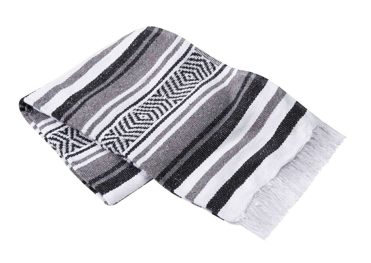 Gray White and Black Vera Cruz Mexican Blanket