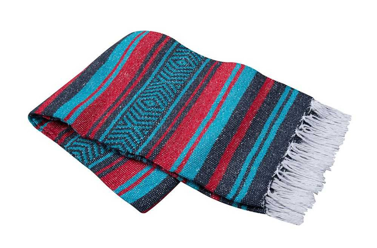 Turquoise Red and Navy Vera Cruz Mexican Blanket