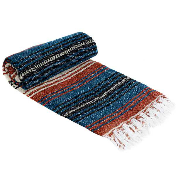 Terra Cotta, Teal, and Tan La Montana Mexican Blanket