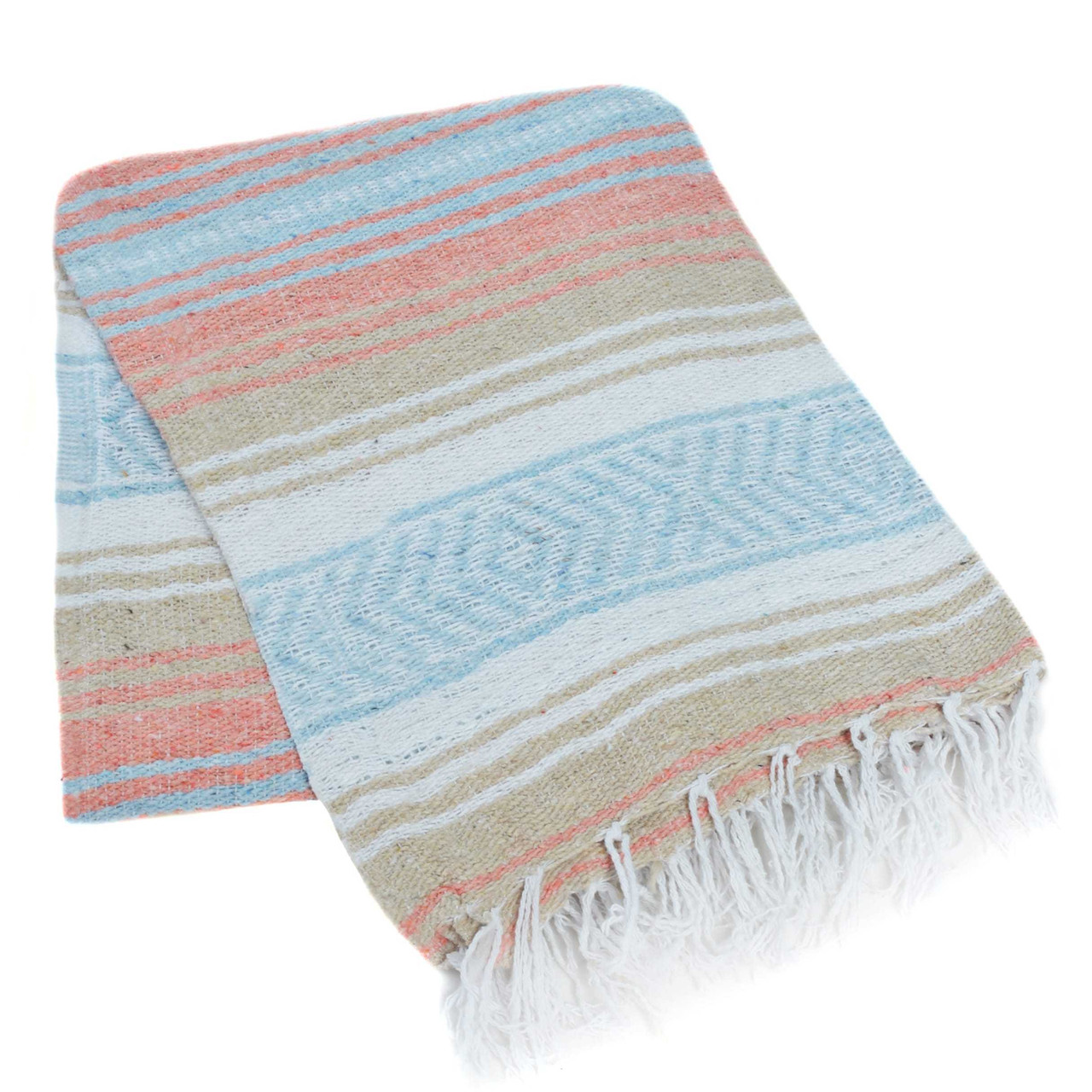 Melon, Light Blue, and Tan La Montana Mexican Blanket